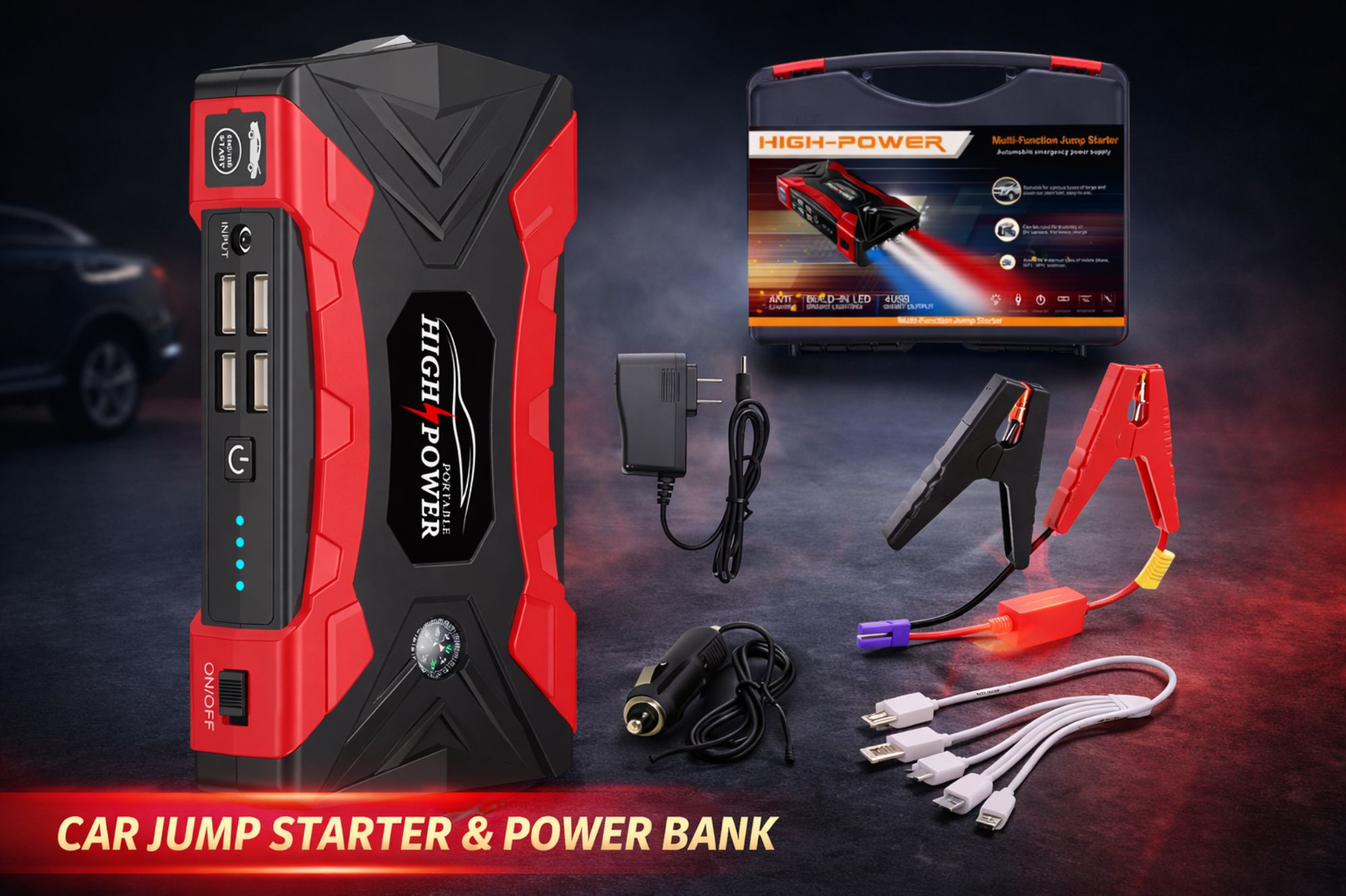 10000A Multi-Use Jump Starter with Air Pump - 7-in-1 Car Emergency Tool
