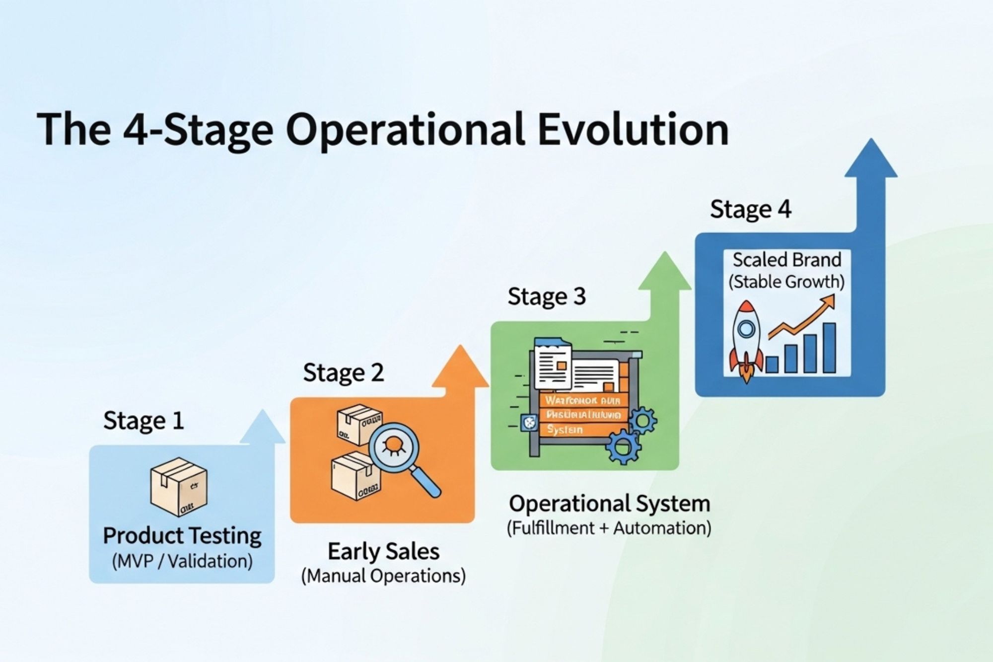 Business evolution from startup to scaled operation