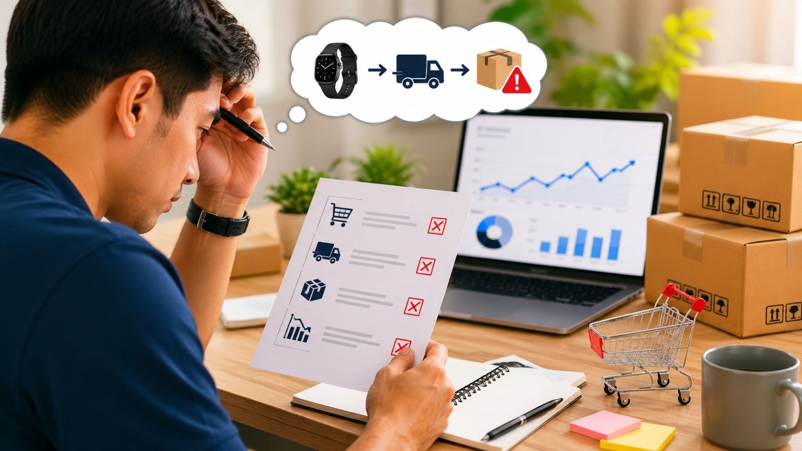 Person reviewing dropshipping mistakes checklist